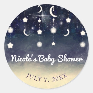 Maan Ster Glans Hemelse Aquarel Baby Shower Ronde Sticker