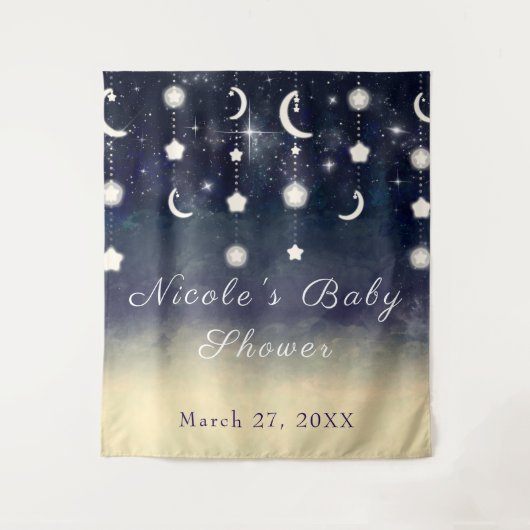 Maan Ster Glow Hemelse Aquarel Baby Shower Wandkleed (Voorkant)