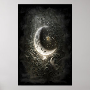 Maan Sterren Bloemige Vintage Tarot Muur Poster