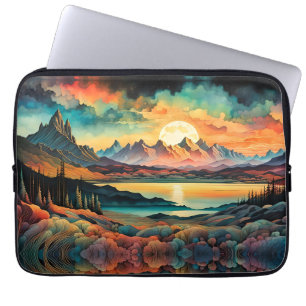 Maan stijgt over bergen, retro kleurenontwerp laptop sleeve