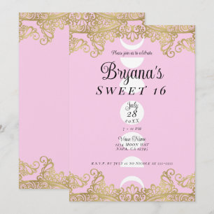 Maan Tempel Roze & Goud Sierlijk Sweet 16 Kaart