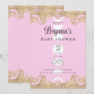 Maan Tempel Roze & Goud Sierlijke Baby Shower Kaart