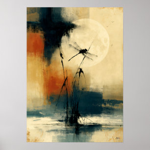 Maan Tonbo Japanse Sumi-E Abstract Libel Wall Poster