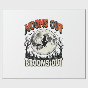 Maan uit Bezem uit Vintage Halloween Heks Ontwerp Cadeaupapier