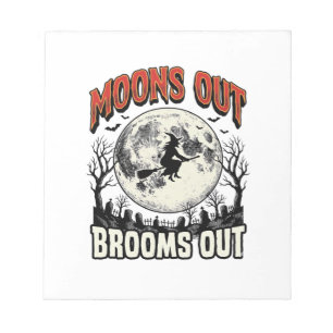 Maan uit Bezem uit Vintage Halloween Heks Ontwerp Notitieblok