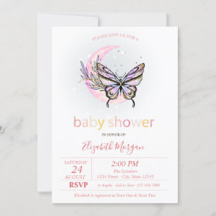 Maan Vlinder Gestippelde Baby Shower Uitnodiging