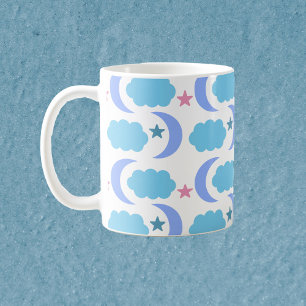 Maan Wolken en Sterren Blauw Paars Koffiemok