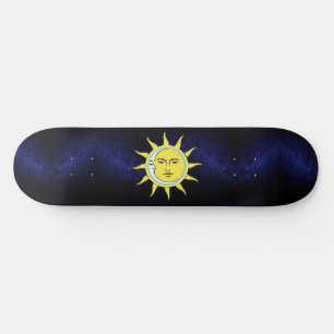 Maan & Zon Conjunctie op Navy Blauwe Galaxy Skateb Skateboard