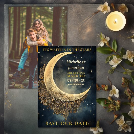 Maan, Zon, Sterren Celestial Foto Bruiloft Save The Date