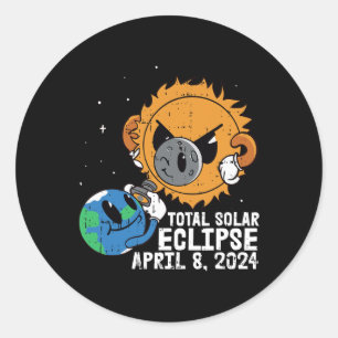 Maan Zon Totaal Zonsverduistering April 8 2024 Tot Ronde Sticker