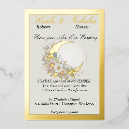 Maanbloem Off White, Brede Goudrand Folie Uitnodiging