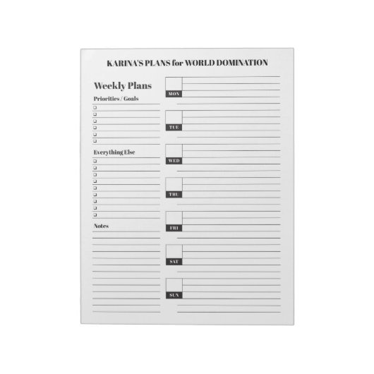 Maandag begin wekelijks Blocnote Functioneel Lined (Gedraaid)