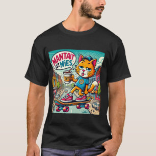 Maandag is miserabel Montat Stad Kat Koffie Skateb T-shirt