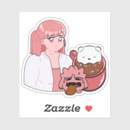 Maandag Ochtend Koffie Sfeer – Kawaii Anime Meisje Sticker