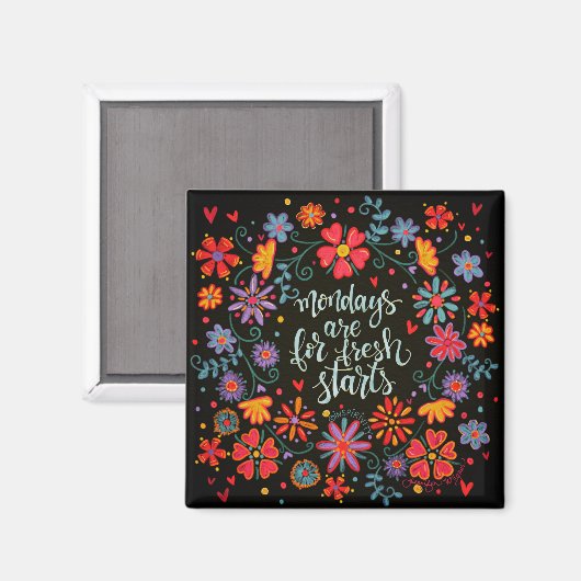 Maandag verse start Floral Inspirivity Magnet Magneet (Voorkant / Achterkant)