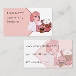 Maandagochtend Koffie Vibe – Kawaii Anime Meisje & Visitekaartje