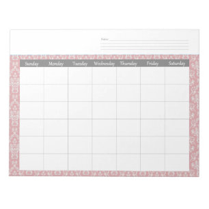 Maandelijks Notitieblok voor Coral Damask-agenda
