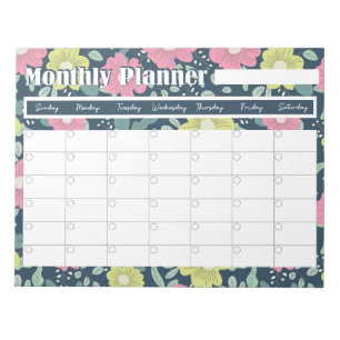 Maandelijks Planner Notitieblok met bloemenachterg