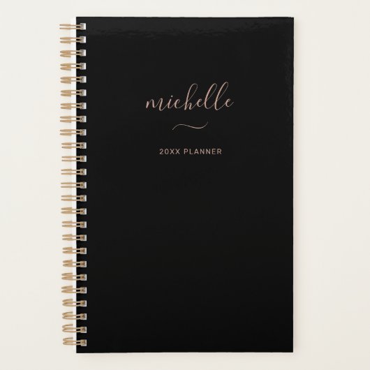 Maandelijks zwart zwart monogramscript planner (Voorkant)