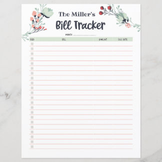 Maandelijkse Bill Tracker in Cute Floral Style