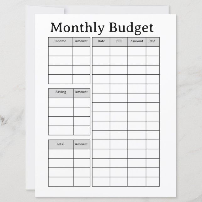 Maandelijkse budget tracker afdrukbaar (Voorkant)