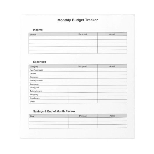 Maandelijkse budgettracker notitieblok (Voorkant)