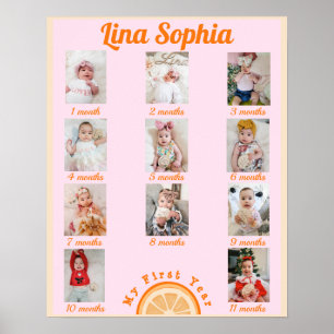 Maandelijkse foto's voor het eerste jaar poster