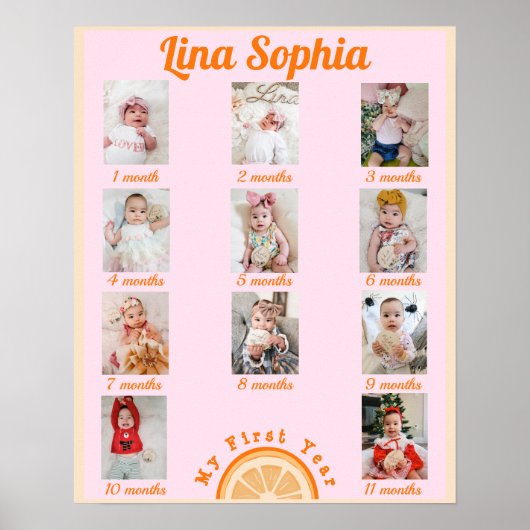 Maandelijkse foto's voor het eerste jaar poster (Voorkant)
