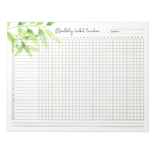 Maandelijkse Habit Tracker Waterverf Groene Verlat Notitieblok