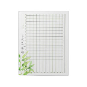 Maandelijkse Habit Tracker Waterverf Groene Verlat Notitieblok