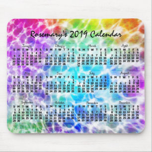Maandelijkse kalender 2019 Tiedye Hippie Rainbow Muismat