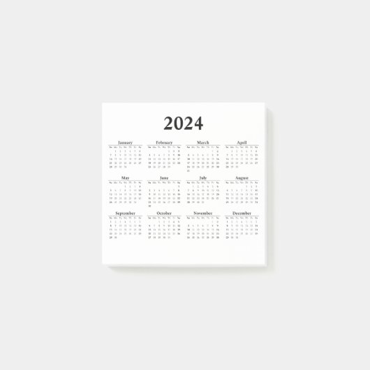 Maandelijkse kalender 2024 voor White Post-it Note (Voorkant)
