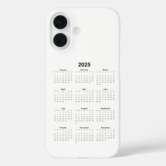 Maandelijkse kalender 2025 Zwart op wit Case-Mate iPhone Case (Achterkant)