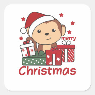 Maandelijkse kerstcadeaus Winterdieren apen Vierkante Sticker