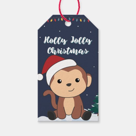 Maandelijkse kerstdagen winterdieren Monkeys Gift  Cadeaulabel (Voorkant)