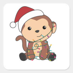 Maandelijkse kerstsneeuw Winterdieren apen Vierkante Sticker
