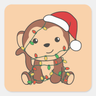 Maandelijkse kerstwinterdieren apen Square Sti Vierkante Sticker