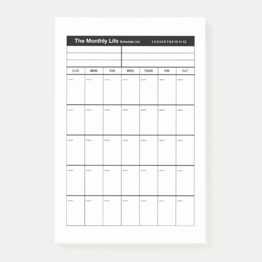Maandelijkse Life Planner Post-it® Notes (Voorkant)