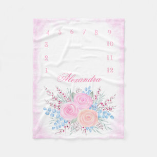 Maandelijkse mijlpaal Waterverf roze rozen babymei Fleece Deken