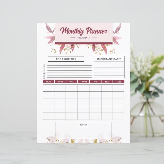 Maandelijkse Planner afdrukbare sjabloon (Staand voorkant)