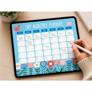 Maandelijkse planner sjabloon met botanische illus poster