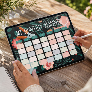 Maandelijkse planner sjabloon met botanische illus poster