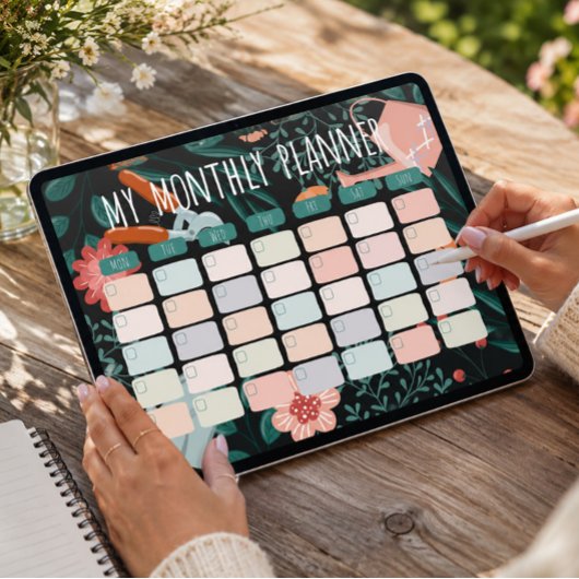 Maandelijkse planner sjabloon met botanische illus poster