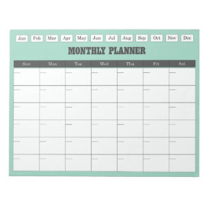 Maandelijkse planner turquoise eenvoudige kalender notitieblok