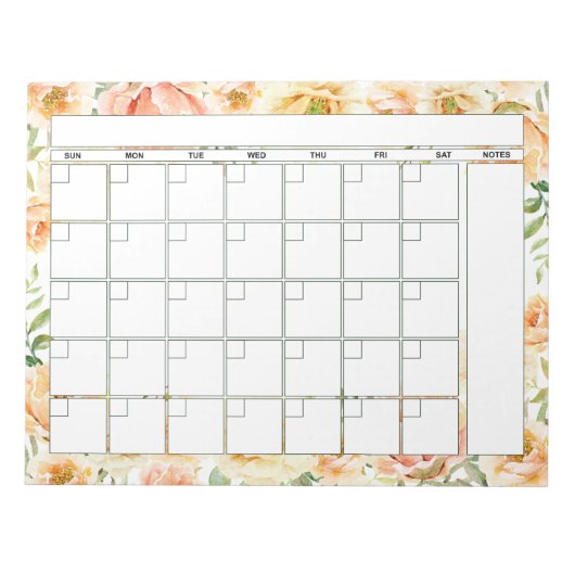  Maandelijkse Planner voor Peach Floral Notitieblok (Voorkant)