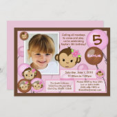Maandelijkse verjaardagsuitnodiging roze bruin (fo kaart (Voorkant / Achterkant)