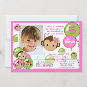 Maandelijkse verjaardagsuitnodiging roze groene li kaart