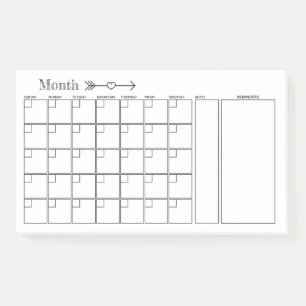 Maandelijkse zwarte en Witte Planner Post-it® Notes