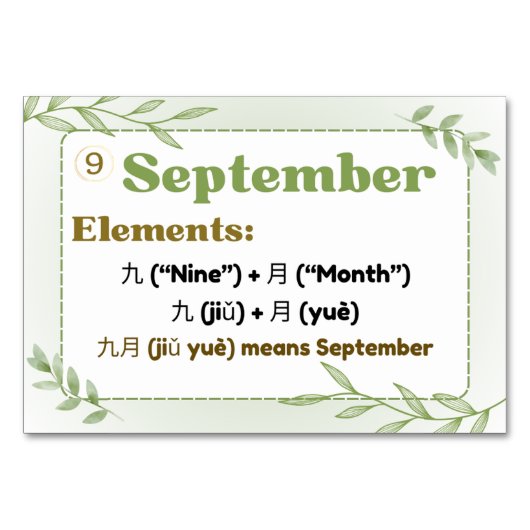 Maanden in het Chinees (Flash-Kaarten) Kaart (Voorkant)