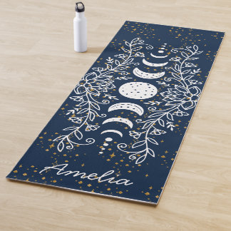 Maanfase Celestial Stars Lotus lijn tekening Yogamat